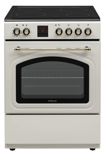 Готварска печка Finlux FLCR 600MD RETRO, електрическа, клас A, 4 нагревателни зони, 69 л. капацитет на фурната, 8 функции, шампанско