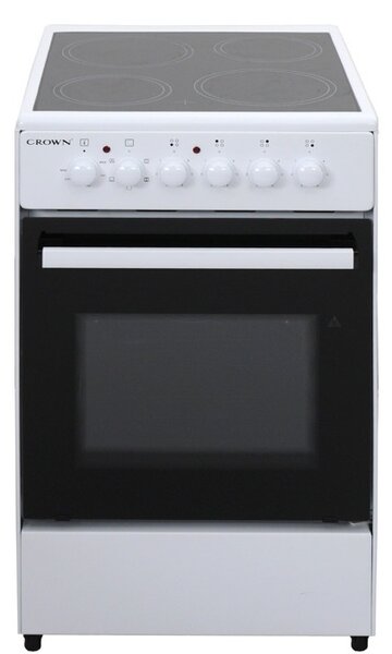Готварска печка Crown CEC-5060V, 4 нагревателни зони, 47л обем, 5 функции, 6 степени на нагряване на котлоните, индикатор за остатъчна топлина, бял