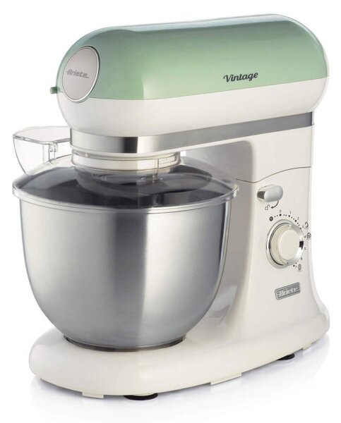 Планетарен миксер Ariete VINTAGE 1588/04, 2400W, 5.5 л, 7 скорости, Пулс, Ретро дизайн, Неплъзгащи се крачета, Бял/Зелен
