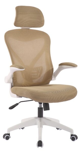 Директорски стол RFG Jolly White HB, до 120кг, дамаска/меш, полипропиленова база, люлеещ механизъм, коригиране на височината, лумбална опора, заключване в позиция, бежов