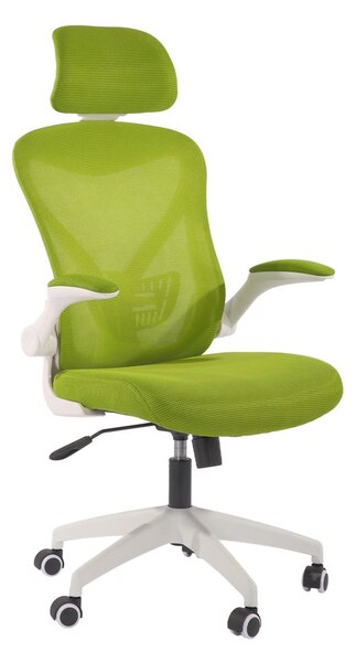 Директорски стол RFG Jolly White HB, до 120кг, дамаска/меш, полипропиленова база, люлеещ механизъм, коригиране на височината, лумбална опора, заключване в позиция, зелен