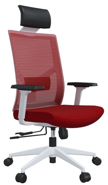 Директорски стол RFG Snow HB, до 120кг. макс тегло, дамаска, лумбална упора, коригиране на височината, облегалка за глава, регулируеми подлакътници, червен