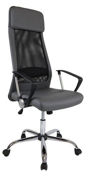 Директорски стол RFG Roby (RJ-9913/PU 45/GRAY), до 130кг, еко кожа, хромирана база, Tilt механизъм, коригиране на височината, заключване в позиция, сив
