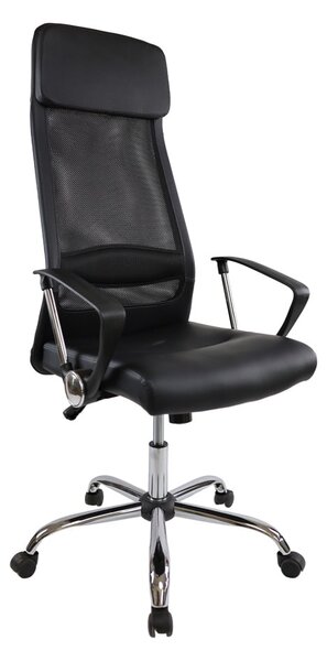 Директорски стол RFG Roby (RJ-9913/PU70-100/BL), до 130кг, еко кожа, хромирана база, Tilt механизъм, коригиране на височината, заключване в позиция, черен