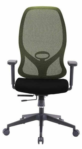 Директорски стол RFG STAR HB, до 150кг, дамаска/меш, люлеещ механизъм, коригиране на височината и дълбочината, газов амортисьор, заключване на облегалката, лумбална опора, черно-зелен