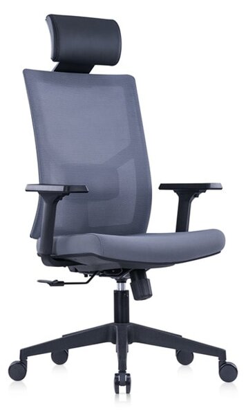 Директорски стол RFG Snow Black HB, до 120кг, дамаска/меш, пластмасова база, коригиране височина, лумбална опора, сив