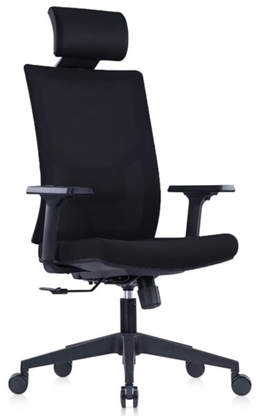 Директорски стол RFG Snow Black HB, до 120кг, дамаска/меш, пластмасова база, коригиране височина, лумбална опора, черна