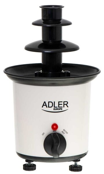 Шоколадов фонтан Adler AD 4487, 30W, 200 мл. капацитет, максималната температура 80C°, контролна лампа, включва лъжица за шоколад и 10 пластмасови шишчета, бял