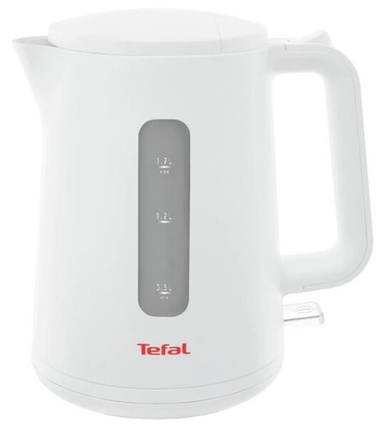 Електрическа кана Tefal KO200130, вместимост 1.7 литра, въртяща се основа 360°, автоматично отваряне на капака, 2400W, бял