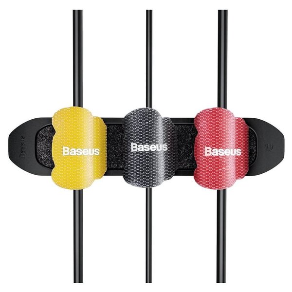 Органайзер за кабели Baseus Cable Fixer Kit (TZACGX-01), лепяща основа, 15 велкро лепенки, черен