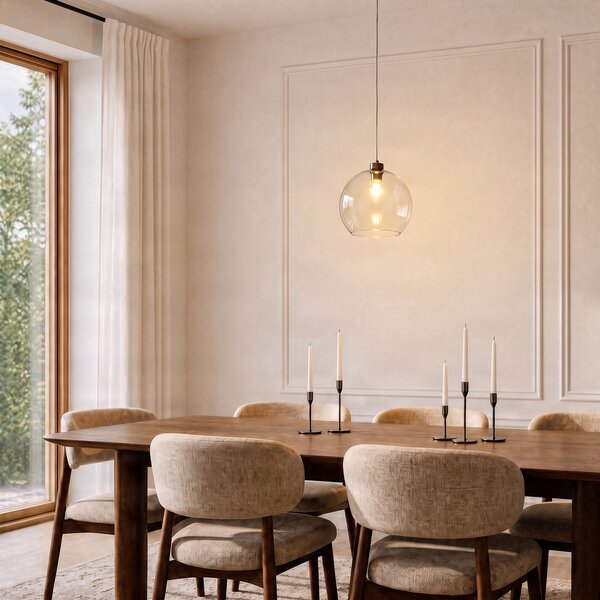 TK Lighting Висяща лампа Cubus, прозрачна, стъкло, Ø 30 cm, E27, Затъмняване, Прозрачен, Дневна/трапезария, Стъкло, Модерен, Глобус