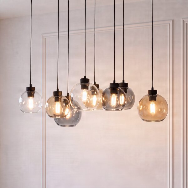 TK Lighting Висяща лампа Cubus, 68 cm, 8-пламъчна, прозрачна/медена/кафява, стъкло, Затъмняване, Многоцветен, Дневна/трапезария, Стъкло, Модерен