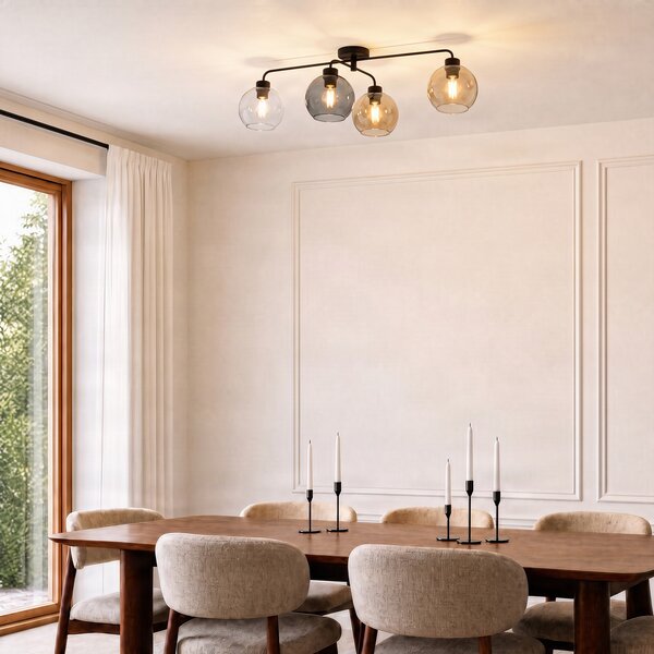 TK Lighting Таванна лампа Cubus с четири лампи, прозрачна/кехлибар/сива, Затъмняване, Сив, Дневна/трапезария, Стъкло, Модерен