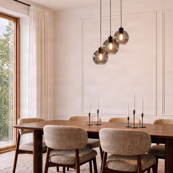 TK Lighting Кубична висяща лампа, Ø 50 cm, 3 светлини, опушено сиво, стъкло, Затъмняване, Сив, Дневна/трапезария, Стъкло, Модерен, Висулки в пакет