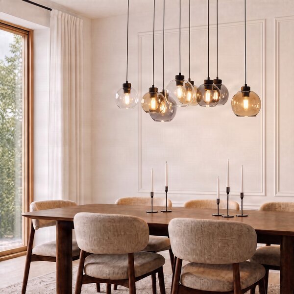 TK Lighting Висяща лампа Cubus, 68 cm, 8-пламъчна, прозрачна/медена/кафява, стъкло, Затъмняване, Многоцветен, Дневна/трапезария, Стъкло, Модерен
