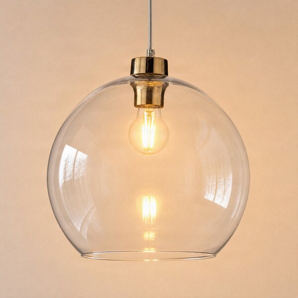 TK Lighting Висяща лампа Cubus, прозрачна, стъкло, Ø 30 cm, E27, Затъмняване, Прозрачен, Дневна/трапезария, Стъкло, Модерен, Глобус