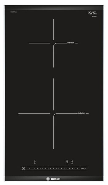 Стъклокерамичен плот за вграждане Bosch PIB 375 FB 1E, 2 нагревателни зони, 17 нива на мощност, индукция, черен