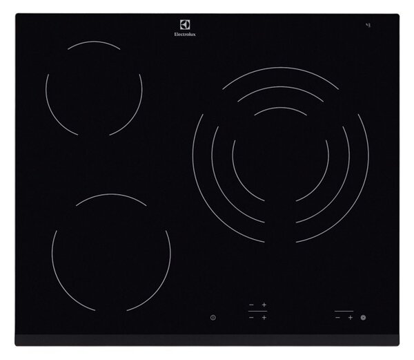 Стъклокерамичен плот за вграждане Electrolux EHF6232FOK, 5700W, 3 нагревателни зони, сензорно управление, звуков сигнал, черна