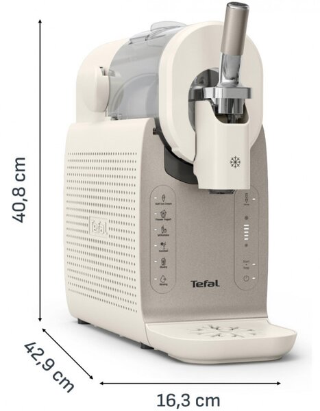 Машина за сладолед 16в1 Tefal Freezi IG803AE0, 200W, 1.4 л, 5 Автоматични програми, Тиха работа, Без предварително замразяване, Бял/сребрист