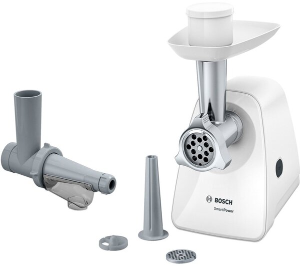 Месомелачка Bosch MFW2515W, капацитет 1,7 кг/мин, защита от претоварване, приставка за наденица, приставка за пресоване на плодове, 1500W, зелена