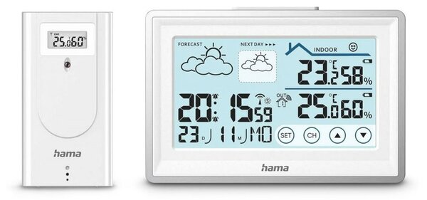 Електронна метеостанция HAMA Bahamas 222228, цифров дисплей, влагомер, термометър, хигрометър, часовник, календар, аларма, включен 1бр. сензор, бяла