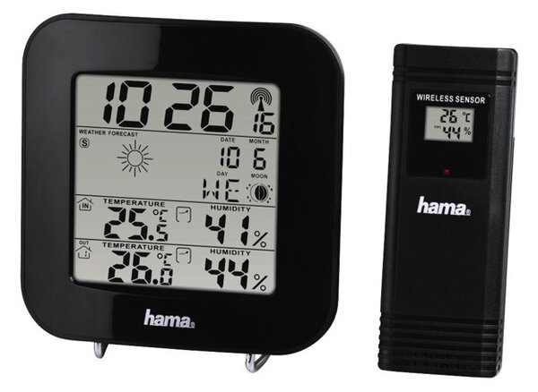 Електронна метеостанция HAMA EWS-200, термометър, барометър, хигрометър, час, аларма, черна