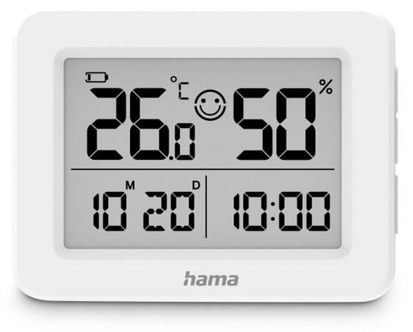 Електронна метеостанция HAMA Lefkada 222231, цифров дисплей, влагомер, термометър, часовник, бяла
