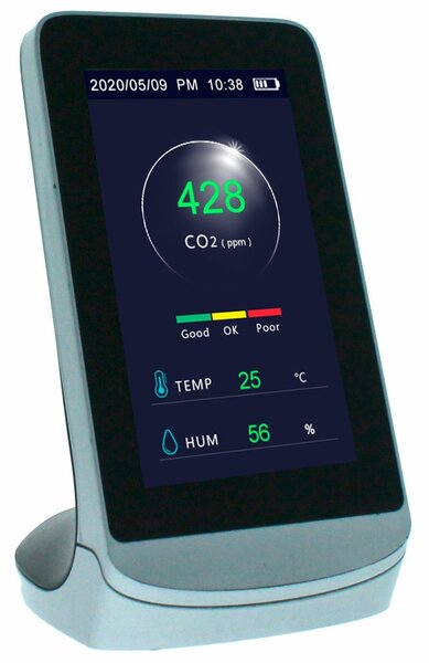 Термохигрометър Levenhuk Wezzer Air MC60, цветен LCD дисплей, монитор за качество на въздуха, термометър, влагомер, монитор за CO₂, часовник, календар, предупреждение за критичните стойности на CO₂, максимални и минимални показания, бял