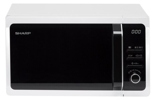 Микровълнова фурна Sharp R243W, механично управление, 800W, 20l обем, 5 степени на мощност, черна