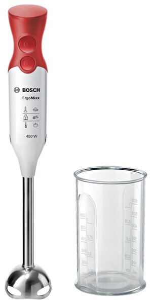Ръчен пасатор Bosch MSM64110, 4 ножчета, турбо бутон, 400W, червен