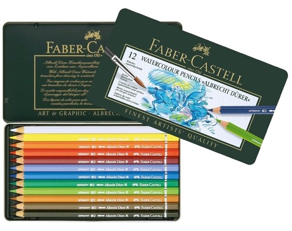 Цветни моливи Faber-Castell Albrecht Durer, различни цветове, 12 бр., метална кутия