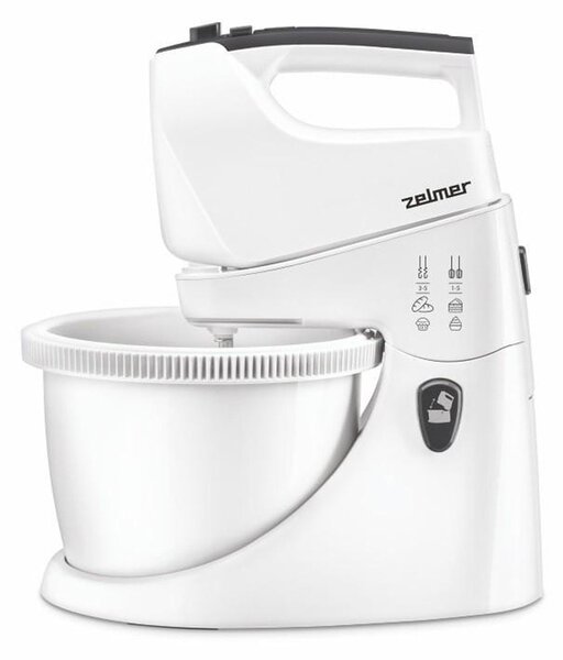Миксер Zelmer ZHM2559, 550W, 5 степени на работа с турбо, 3 l обем на купата, бъркалки за тесто, бял
