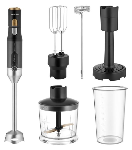 Пасатор Sencor SHB 6442BK, с кана, чопър и бъркалка, 1200W, 800/500ml обем, черен