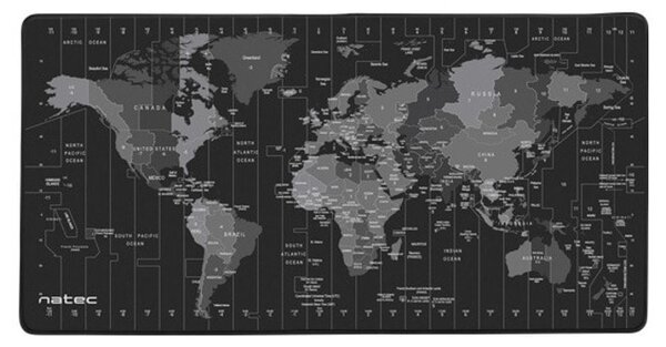 Подложка за мишка Natec Time zone map, черна, 800 x 400 x 2.5 мм