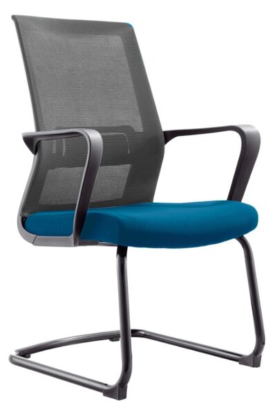 Посетителски стол RFG Smart M, дамаска и меш, със синя седалка и сива облегалка, 2 броя в комплект