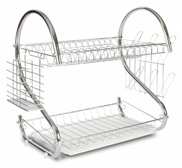 Сушилник за съдове Rosberg R53000H, 40 х 39 х 25 cm, метал и пластмаса, 2 нива, бял