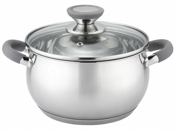 Тенджера Voltz OV51210N18, вместимост 2.5l, 18cm диаметър, неръждаема стомана, капак от закалено стъкло, инокс, силиконови сиви дръжки