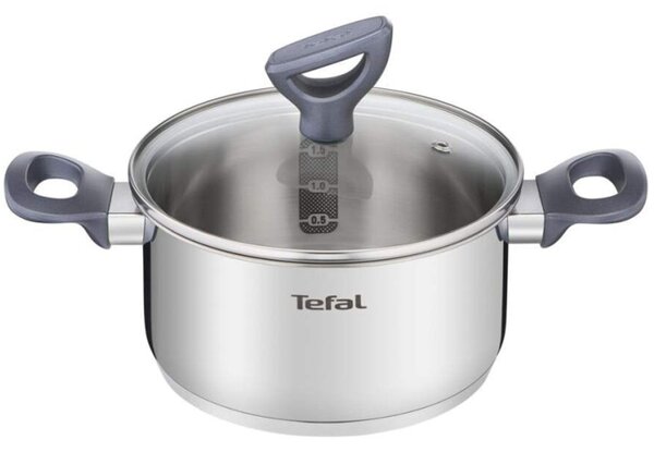 Тенджера Tefal G7124645, вместимост 5 литра, 24 см, неръждаема стомана, капак, сребриста