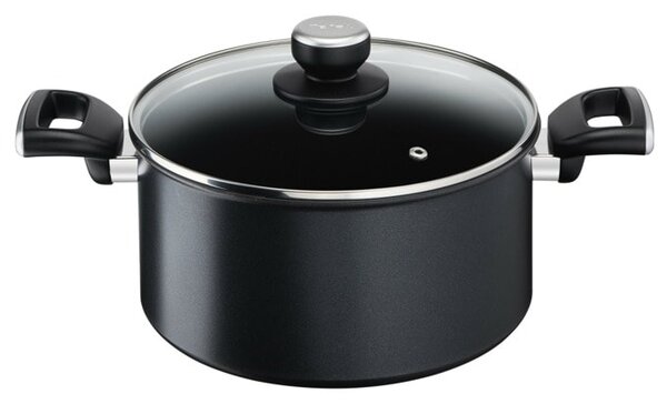 Тенджера Tefal G2554672, 24 cm диаметър, алуминий, топлинен индикатор Thermo-Spot, незалепващо титаниево покритие, с капак, черна