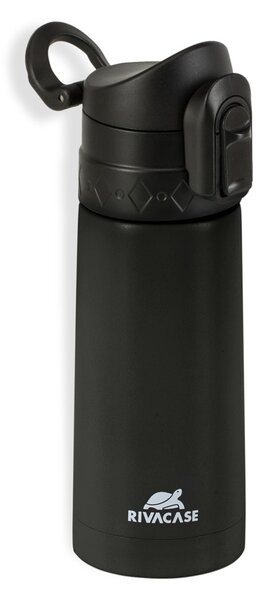 Термос Rivacase 90351BK, 350 ml, неръждаема стомана, дизайн с двойни стени, карабина за носене, сгъваема тапа със сгъваем механизъм, черен