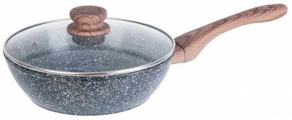 Уок тиган Kinghoff KH 1583, гранитно покритие, 24 см диаметър, 7 см дълбочина, капак, сив