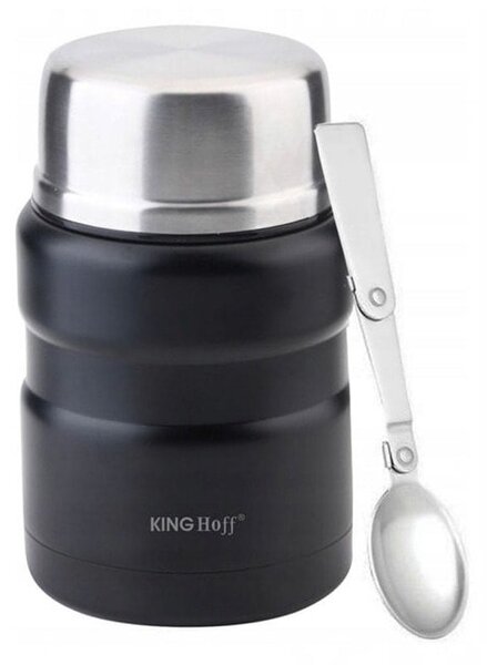 Термос за храна Kinghoff KH 1459, 500 ml, неръждаема стомана, удароустойчив, дизайн с двойни стени, вакуумна изолация, винтова капачка с уплътнение, черен