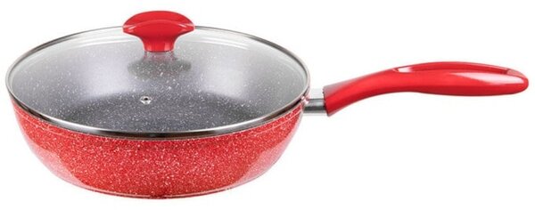Тиган Voltz V54419A24CD, мраморно покритие, 24 см диаметър, капак, червен
