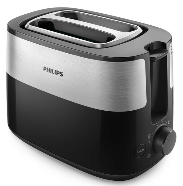 Тостер Philips Daily Collection HD2516/90, 8 настройки, компактен дизайн, стойка за претопляне, черен