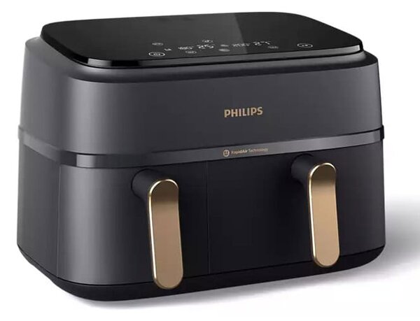 Фритюрник с горещ въздух Philips NA352/00, 9 л. вместимост, двойна кошница, 8 програми, 2750W