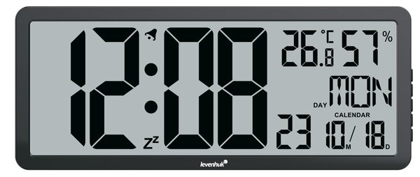 Часовник Levenhuk Wezzer Tick H80, монохроматичен дисплей, цифров, термометър, влагомер, часовник, будилник, календар, черен
