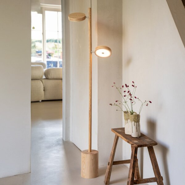 Good & Mojo GOOD MOJO LED стояща лампа Okinawa, 2-крилна, натурална, 146 см, дърво, Затъмняване, Дърво, Дневна/трапезария, Дървесина, Модерен