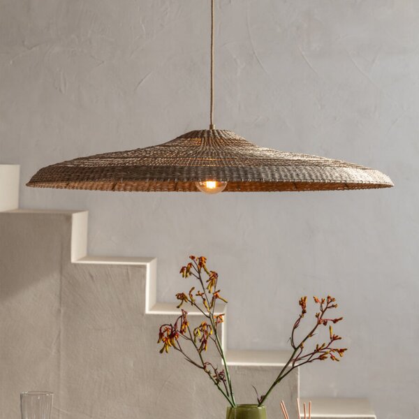 Good & Mojo GOOD MOJO Висяща лампа Santorini, Ø75cm, натурална, морска трева, E27, Кафяв / ръждив, Дневна/трапезария, Плат / текстил