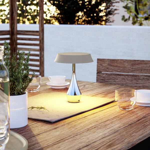 EGLO LED настолна лампа с акумулатор TURCIO, хром/бежов, 20 см, IP44, с, Затъмняване, Хром, Дневна/трапезария, Метал
