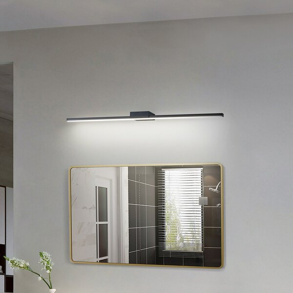 Lucande LED лампа с огледало Kivana, черна, метал, 90cm, IP44, Черен, Баня, Алуминий, Модерен